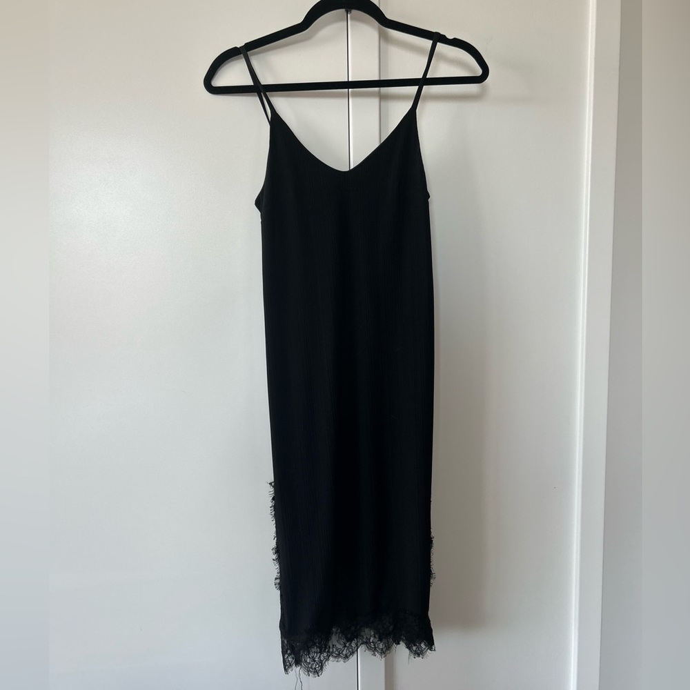 Black Slip Midi Dress with Thin Straps